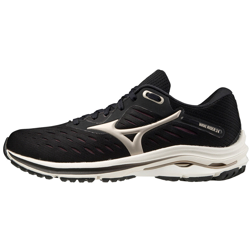 Tenis Para Correr Mizuno Wave Rider 24 Para Mujer Negros/Dorados Plateadas 0793468-BN